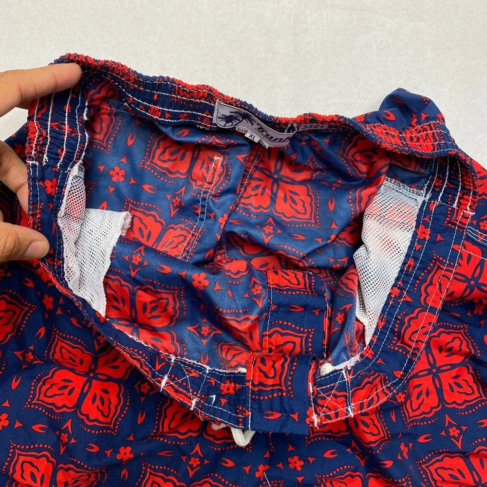 Trunk Swim Shorts Mens XL Red Drawstring Beach Geometric